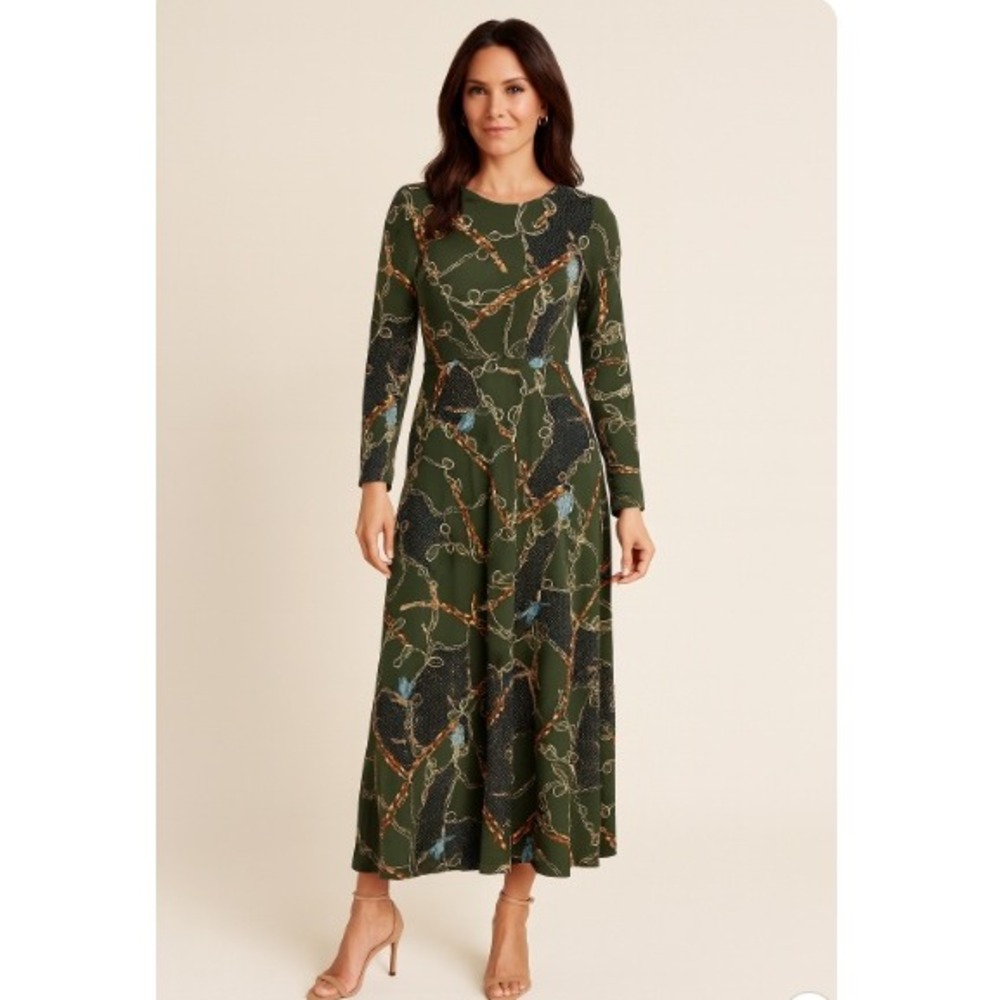 Rare Tavin by Wilfred Tavin Maxi‎ Dress Classic Chain & Tassel Print | Sz 6/38